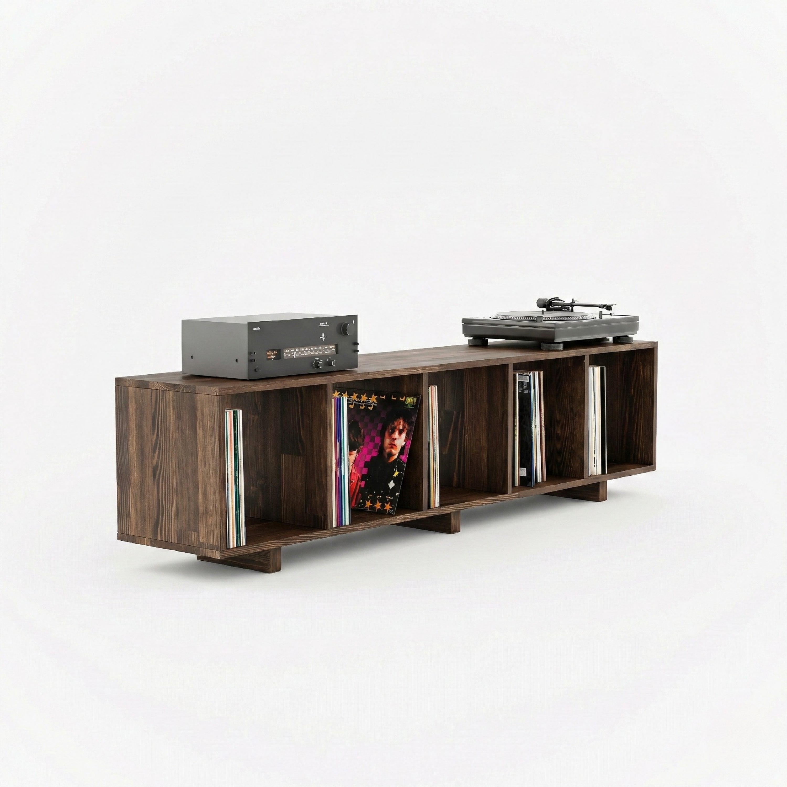 Record Player Stand & Open Low Bookshelf