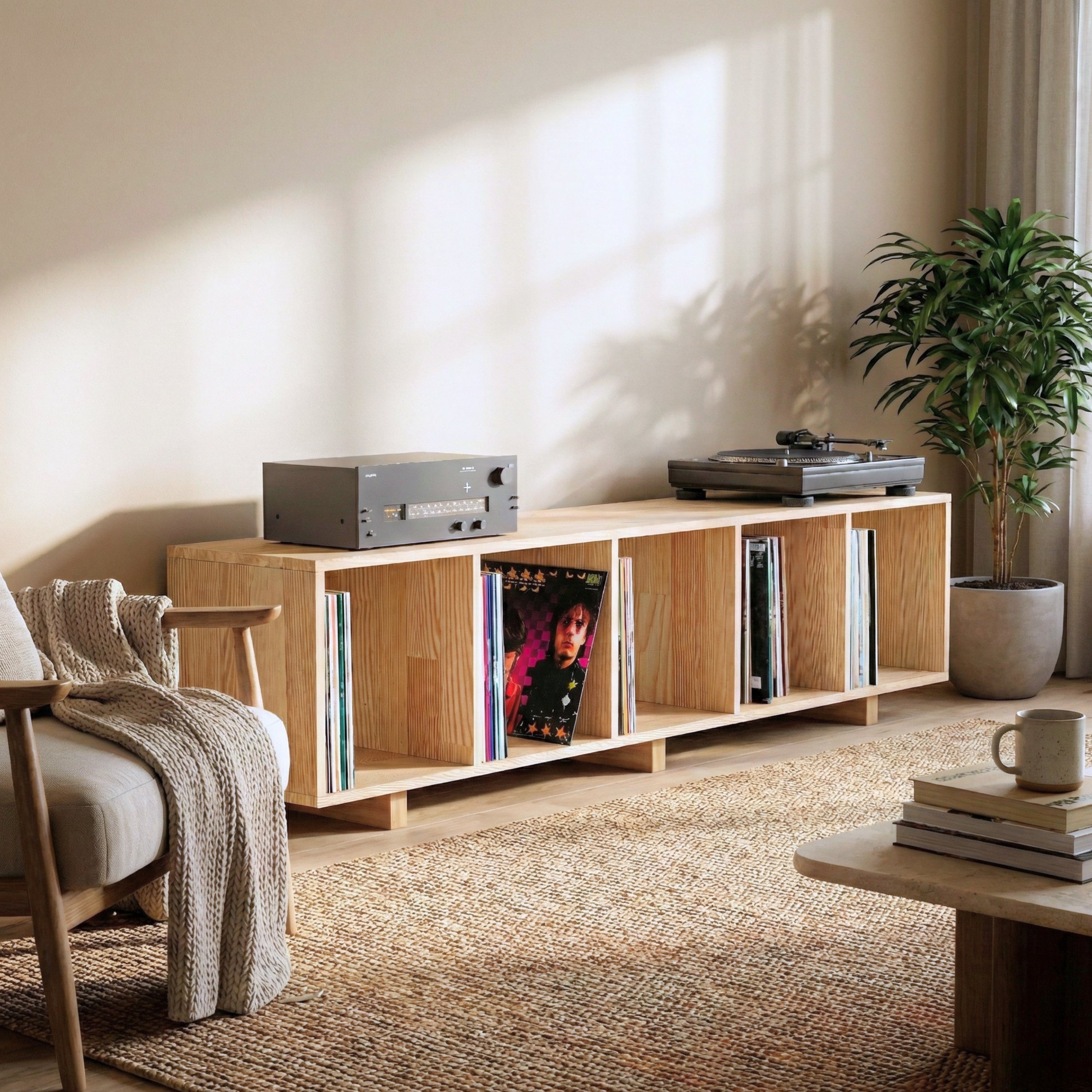 Record Player Stand & Open Low Bookshelf