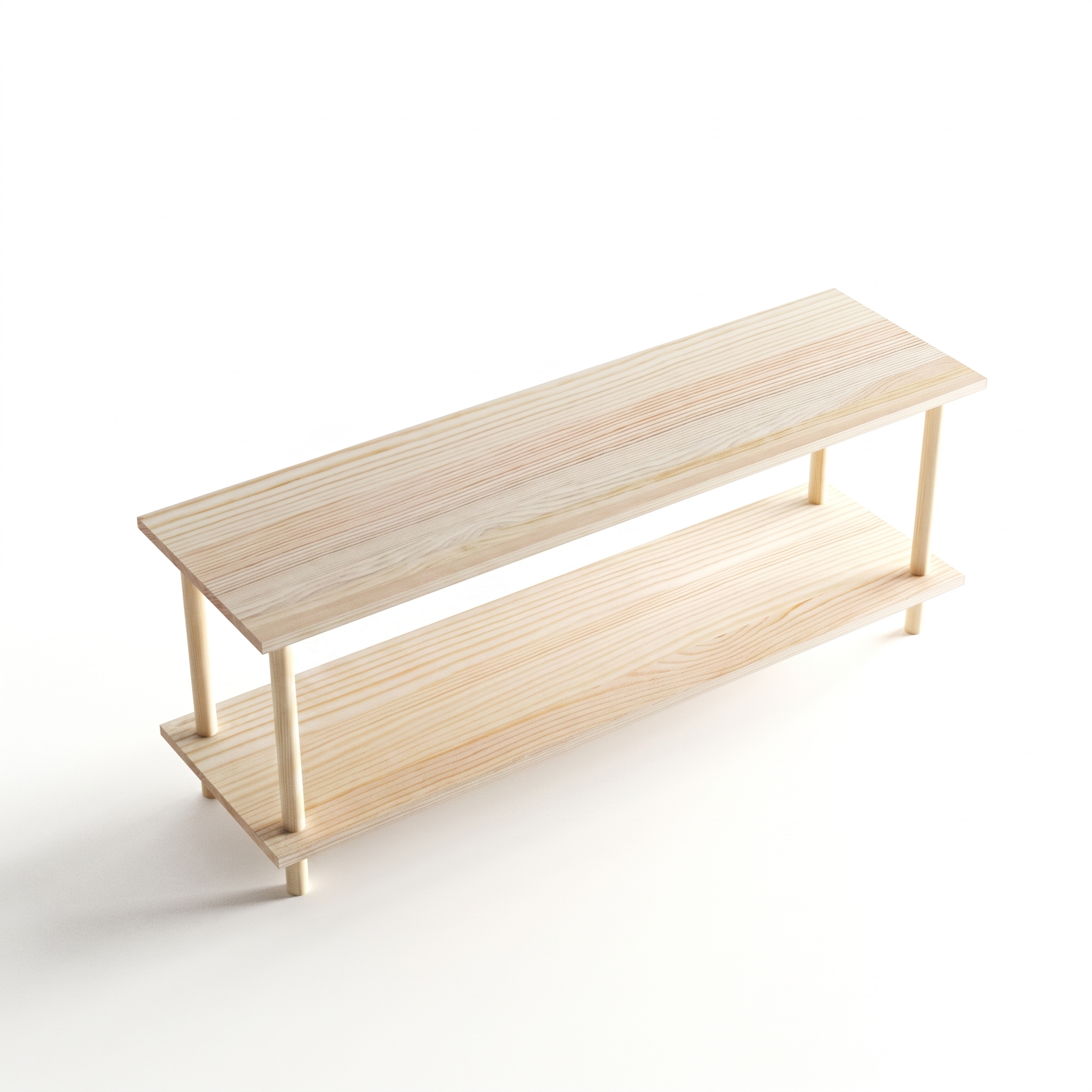 Solid Wood 2-Tier Low Shelving Unit