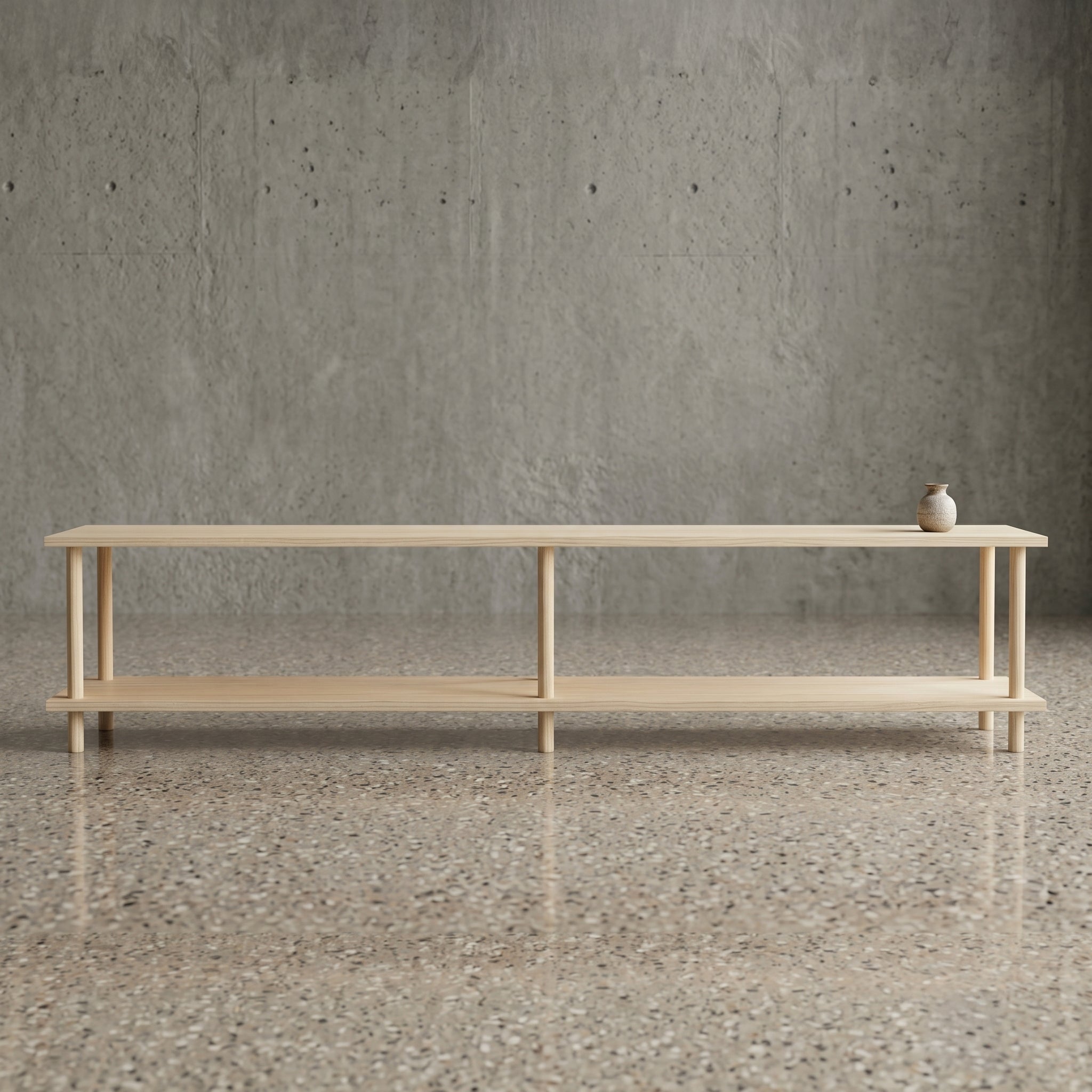 Solid Wood 2-Tier Low Shelving Unit