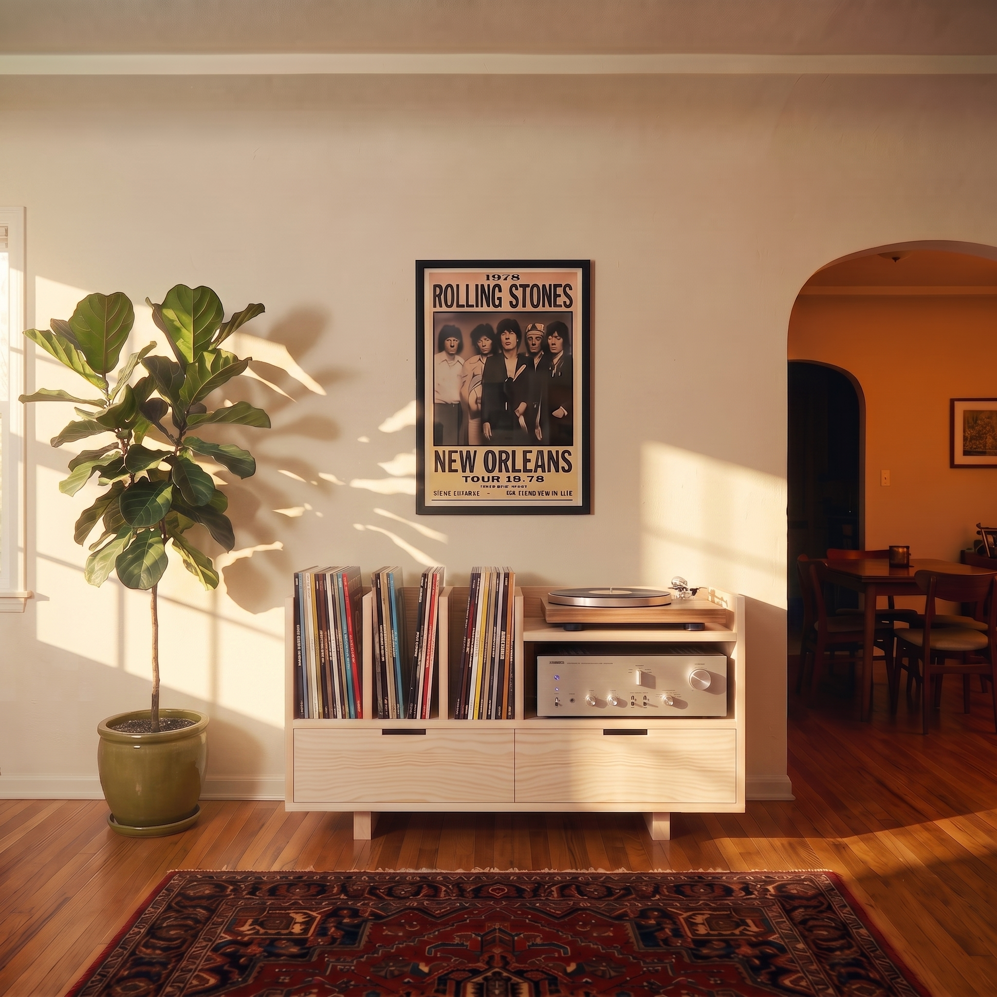 Vinyl Record Display Stand with Drawers