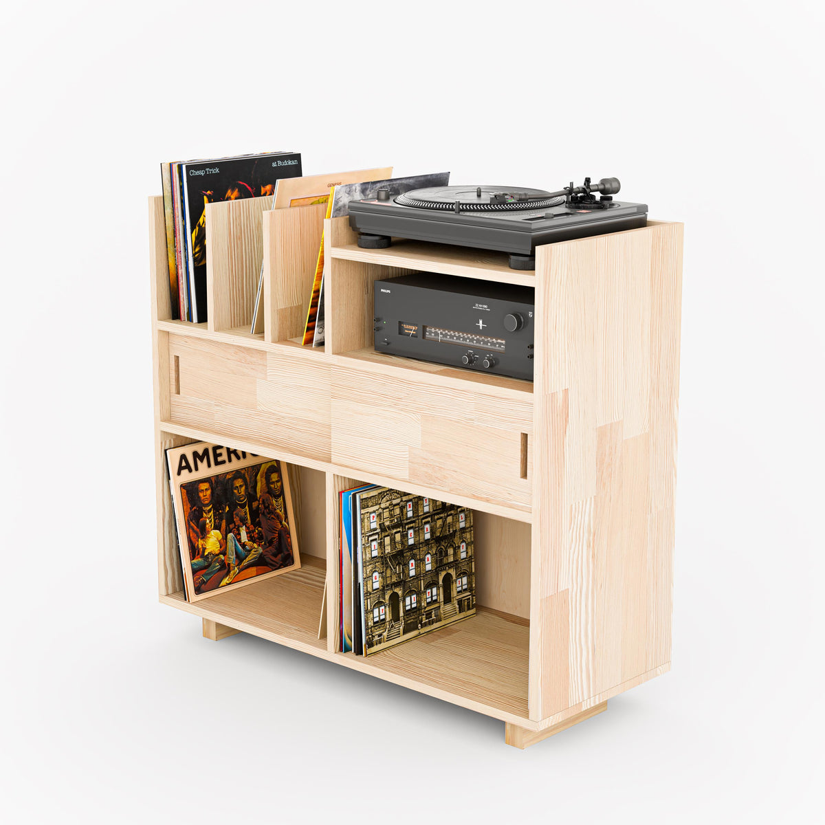 Record Display Table Vinyl Record Display Stand with Sliding Doors and Dividers