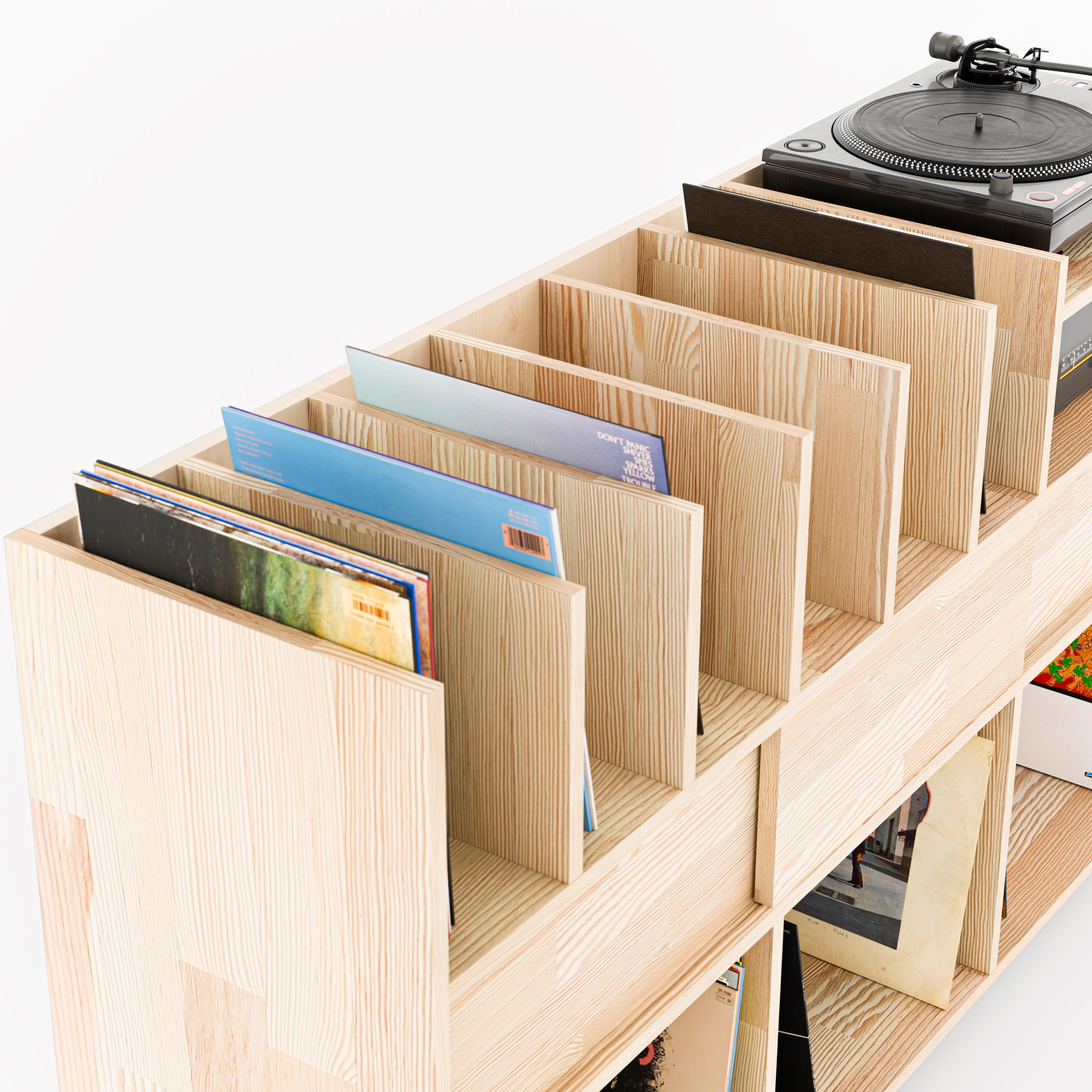 Vinyl Record Display Stand with Sliding Doors and Dividers