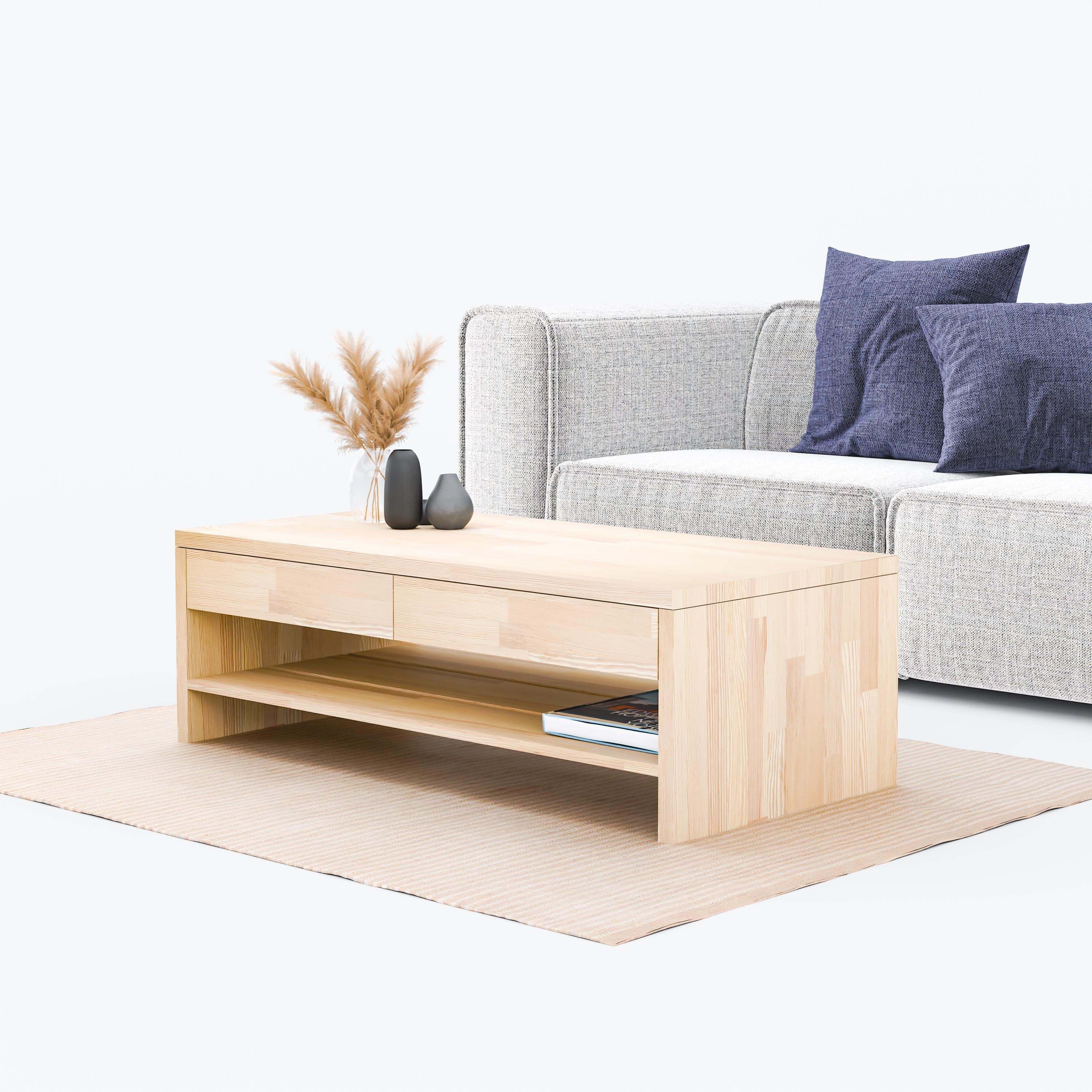 Solid Wood Drawer Coffee Table, Minimalist Coffee Table