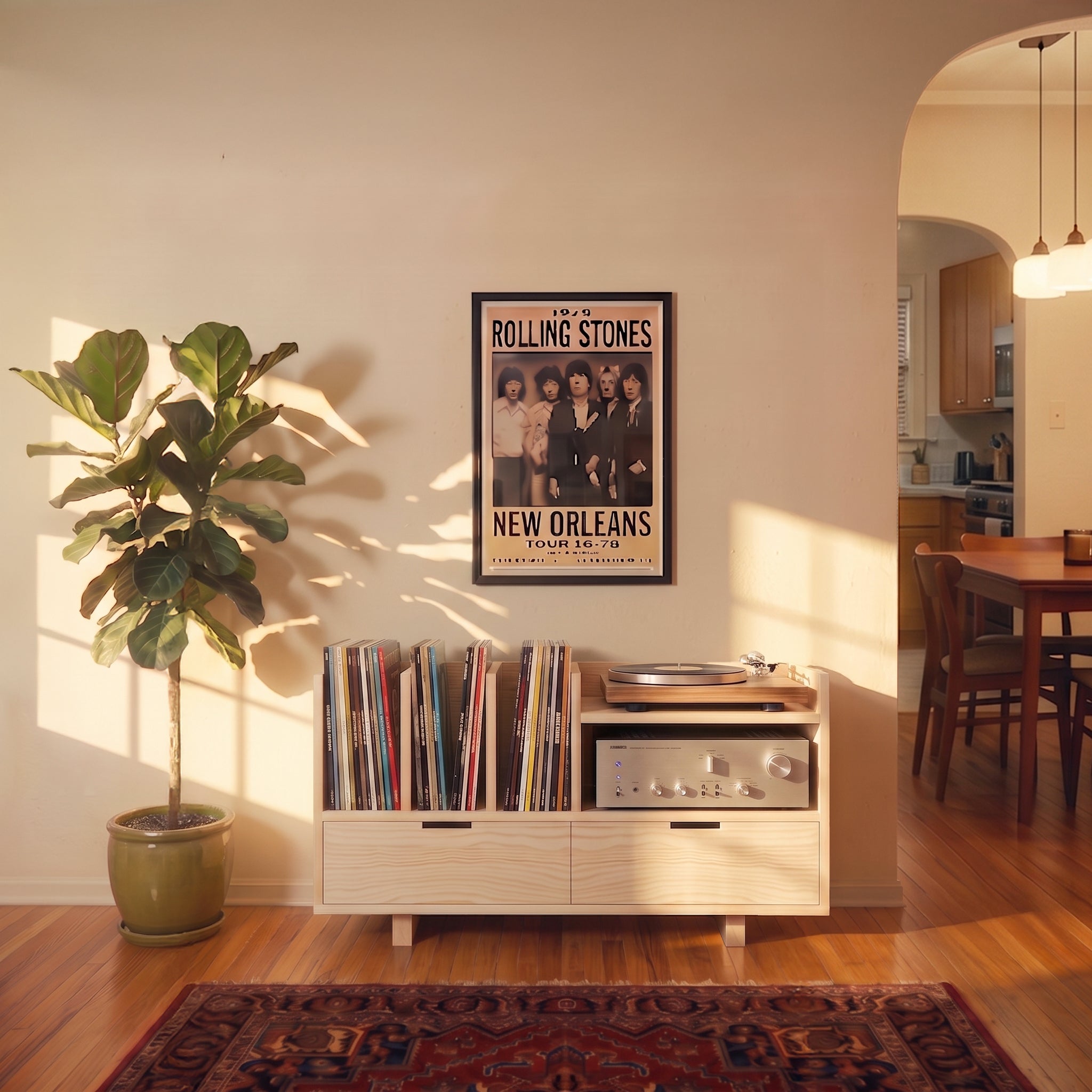 Vinyl Record Display Stand with Drawers