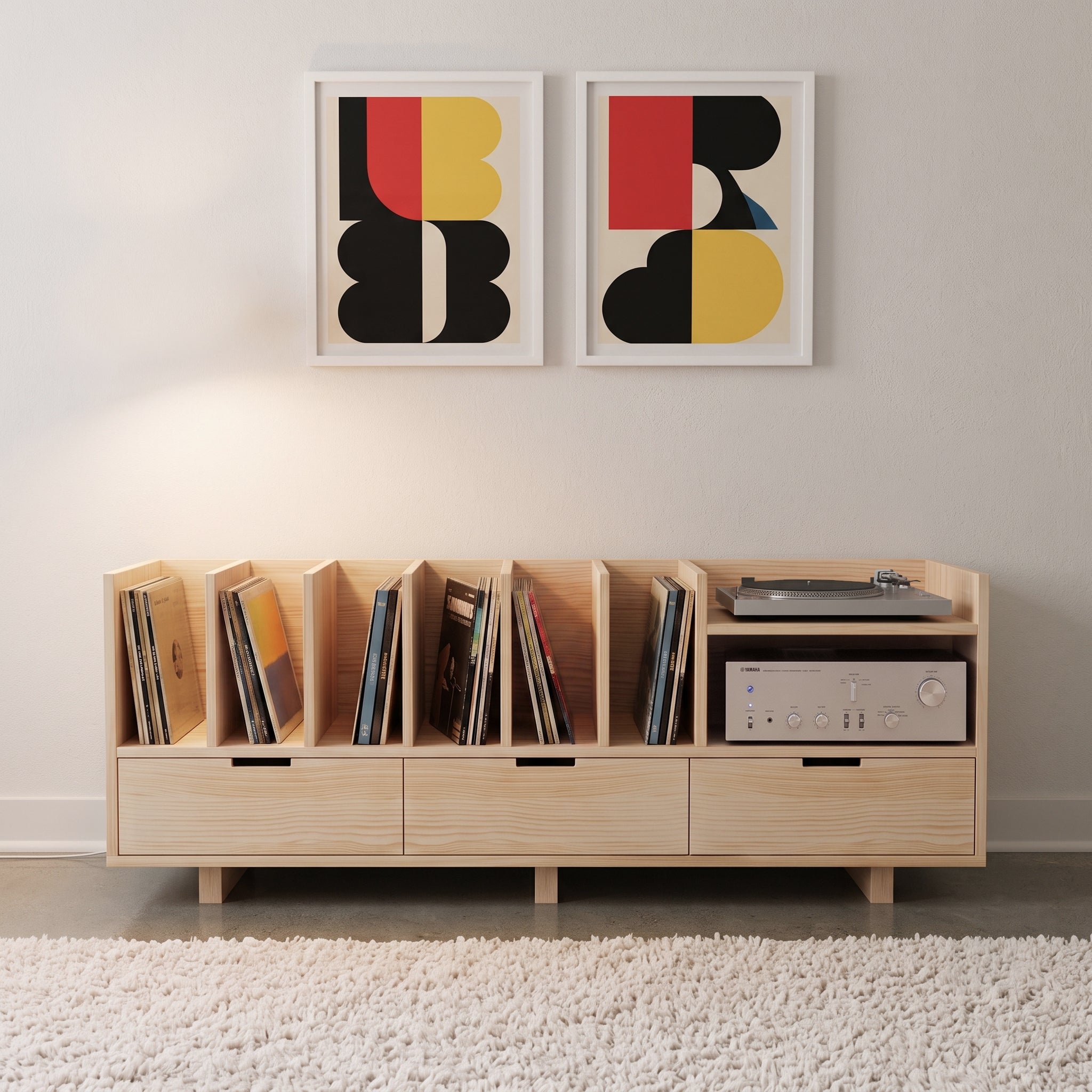 Vinyl Record Display Stand with Drawers